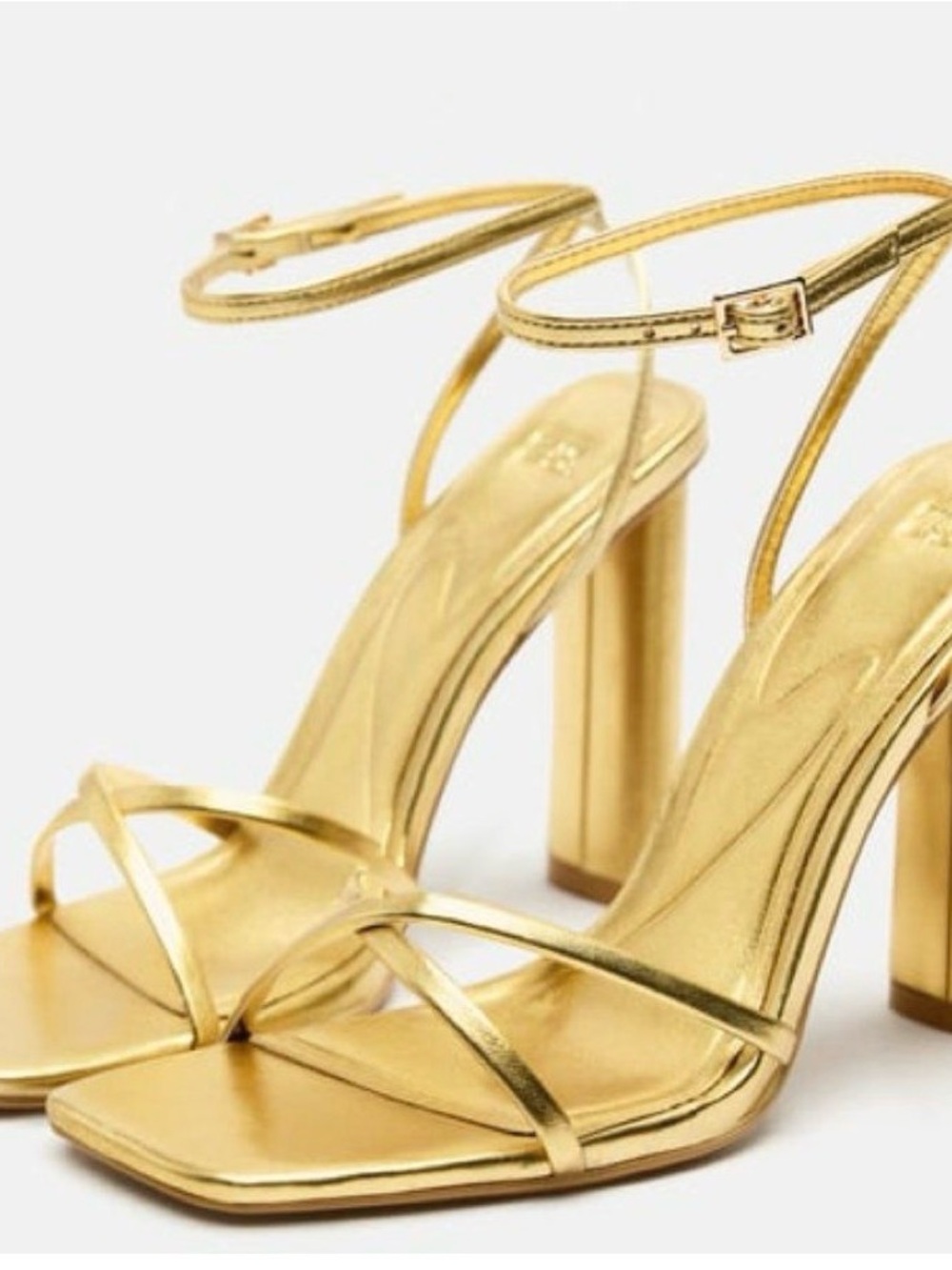 Zara Gold Metallic Strappy Block Heel Sandals Sz 6